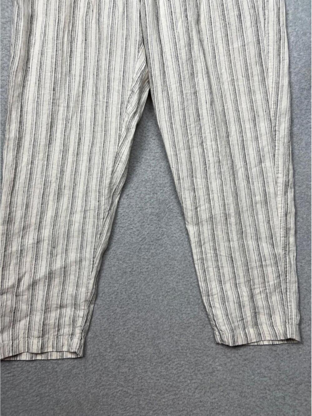 Tahari Linen Coastal Strip Pull On Pants Womens L Beach Minimalist Neutral - Picture 5 of 10